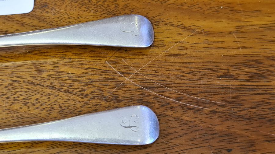 A pair of London silver spoons by Josiah Williams 1922, 148g. - Image 2 of 3