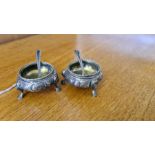 Pair Victorian silver salts with associated spoons, 92g.