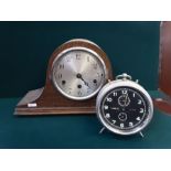 Vintage Wakey Wakey alarm clock and an oak cased Napoleon chiming mantle clock (missing bezel