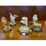 Country Artists mounted figurines x 6 Polar Bears, Seals at the waters edge, a trio of Chicks, Tawny