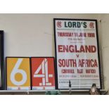 1998 England v South Africa Cornhill Test Match framed poster, MCC Printing Departments, Lords