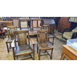 1930's oak drawer leaf extending table and 6 matching chairs.