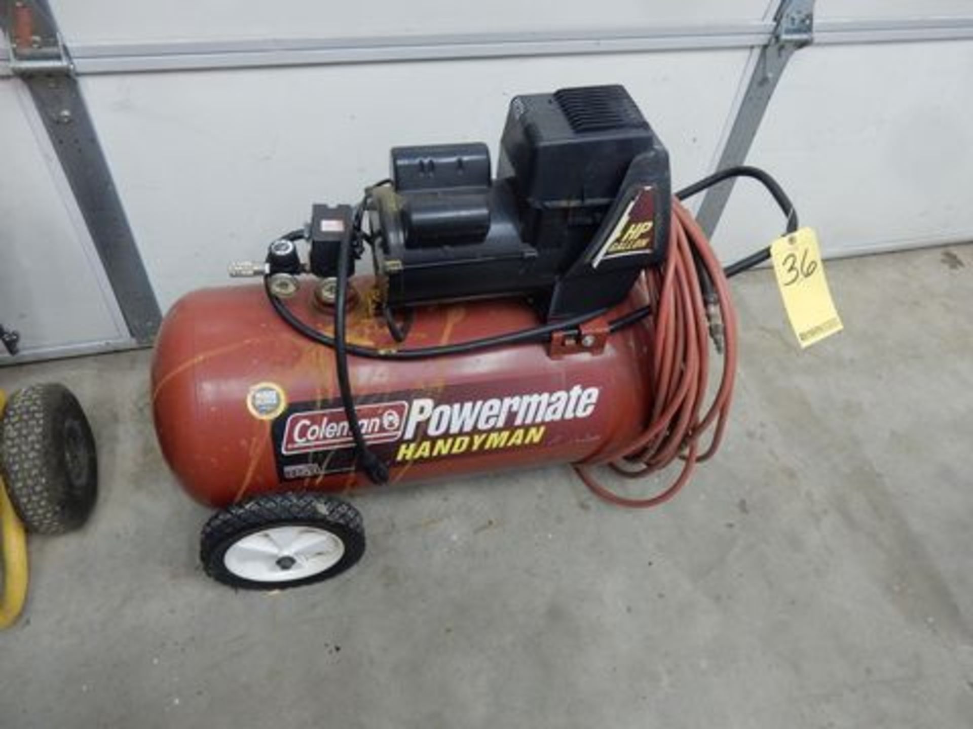 COLEMAN POWERMATE PORT. AIR COMPRESSOR, 4 HP, 20 GAL. TANK, ELEC.