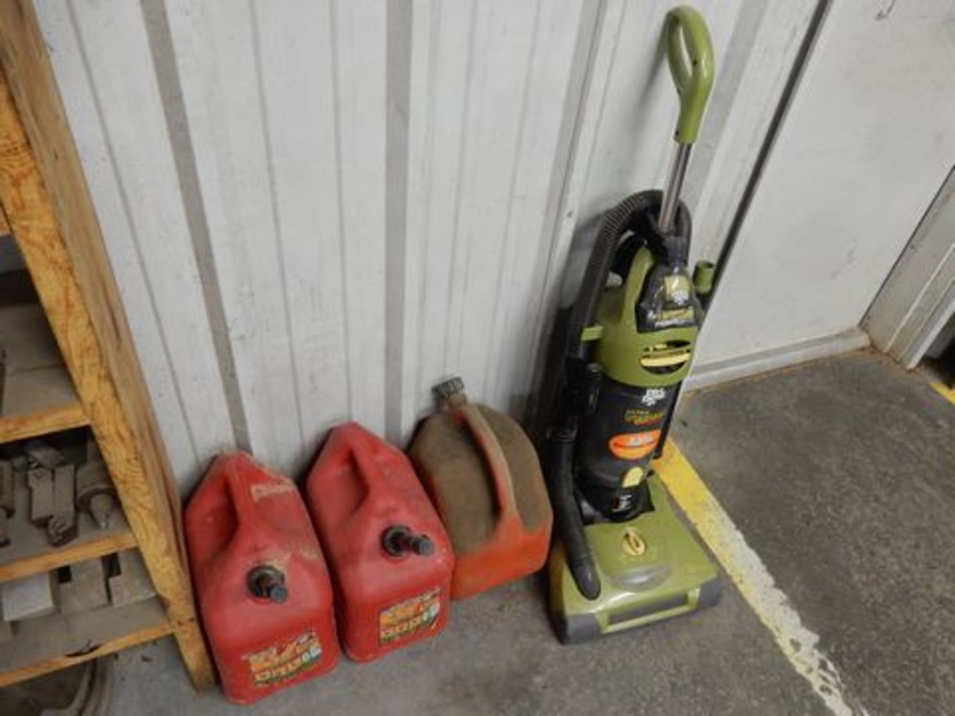 RAG BIN W/FUEL CANS & VACUUM CLEANER - Image 2 of 2