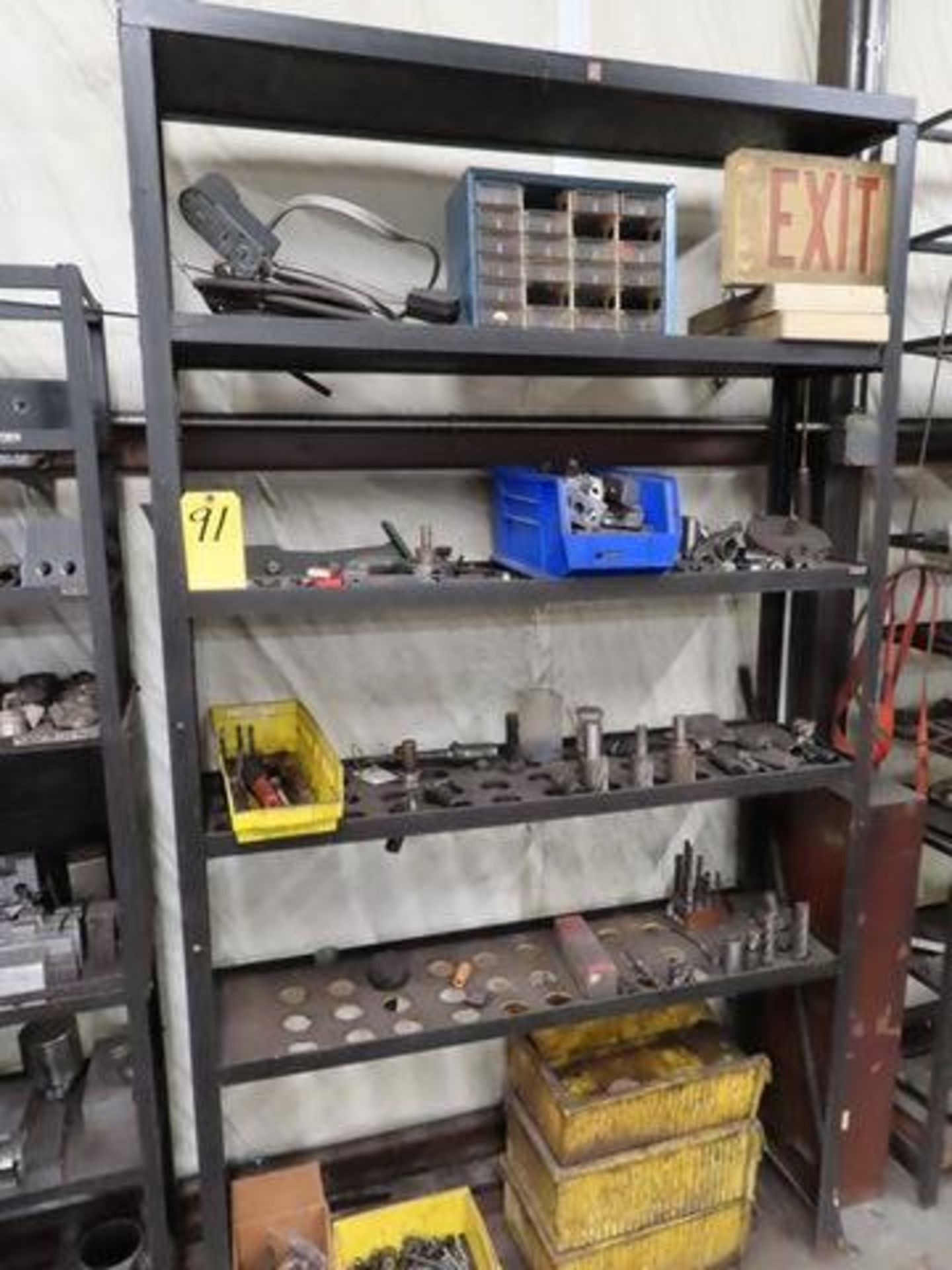 SHELF W/CONTENTS TO INCLUDE - HOLE CUTTERS, END MILLS, HOLD DOWN CLAMP ACCESS., ETC.