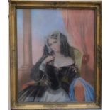 XIXe. Portrait de femme mélancolique. Pastel (quelques légères piqûres). Non signé. 55 X 44.