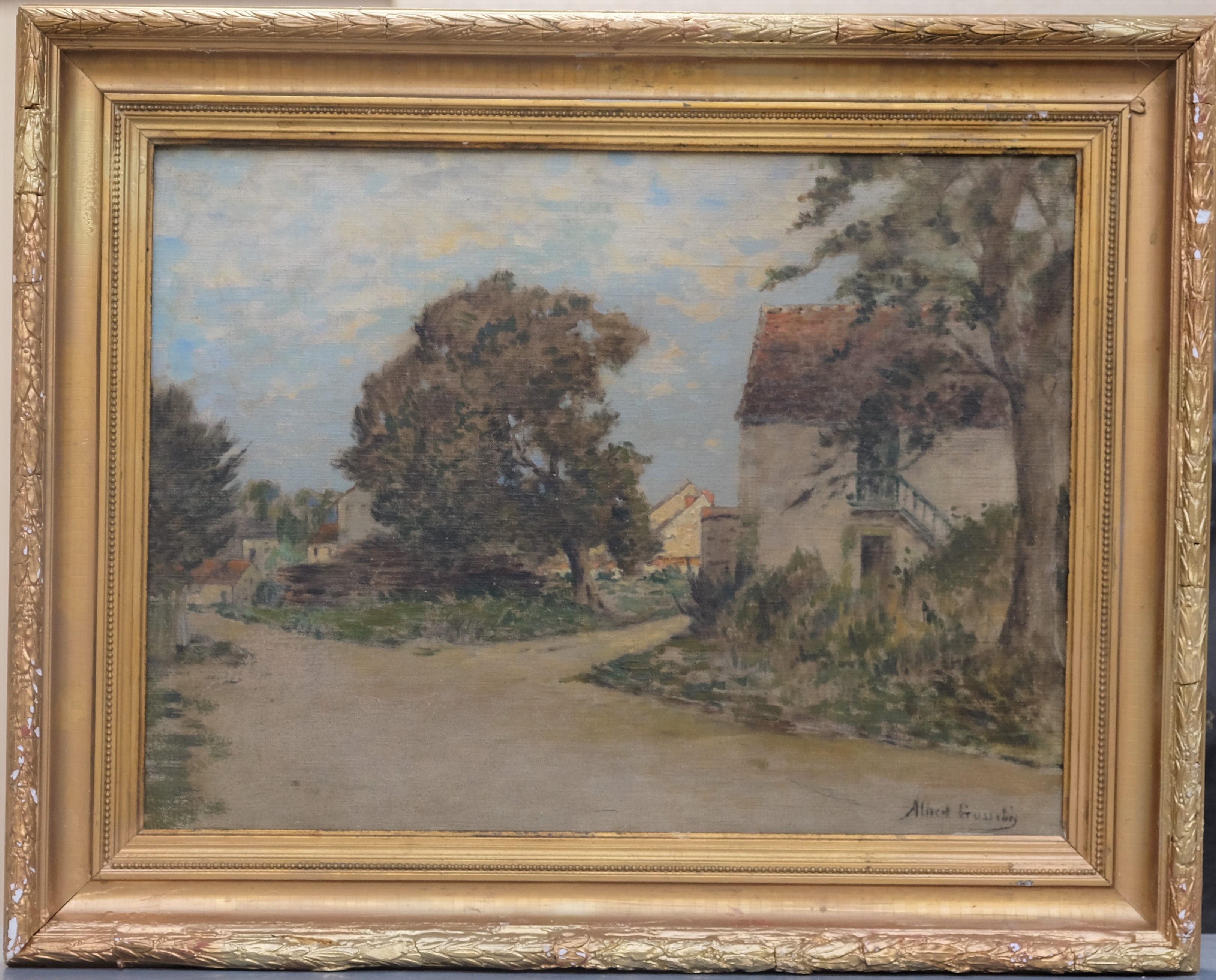 GOSSELIN Albert (né en 1862). Village. Huile sur toile. Signée en bas à droite. 46 X 61.