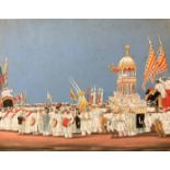 Scène de procession, Inde, XIXe. Gouache sur papier. Dimensions : 14,3 x 18,5