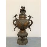 BRULE-PARFUM en bronze orné de motifs de dragons. Extrême-Orient, fin XIXe (prise du couvercle