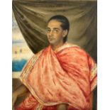 Portrait de jeune prince au châle rouge, Inde, XIXe. Miniature sur ivoire. Dimensions : 9,5 x 7,5