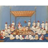 Cérémonie, Inde, XIXe. Gouache sur papier. Dimensions : 15 x 19,5 cm