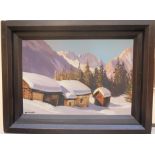 WIBAULT Marcel (1904-1998). Chalet sous la neige à Argentière (Haute-Savoie). Huile sur isorel.