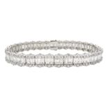 18ct white gold baguette and round brilliant cut diamond bracelet, stamped 750, total diamond weight