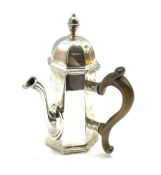 Victorian Britannia standard silver side pouring chocolate pot of panel sided design with domed cove