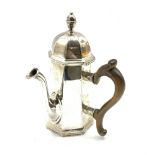 Victorian Britannia standard silver side pouring chocolate pot of panel sided design with domed cove