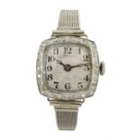 Swiss Art Deco 18ct white gold ladies cocktail watch, with diamond bezel, London 1929, on white gold