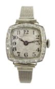 Swiss Art Deco 18ct white gold ladies cocktail watch, with diamond bezel, London 1929, on white gold