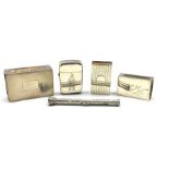 Engine turned silver match box holder inscribed 'R W Gow, Beverley' London 1930, two smaller match b