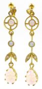 Pair of silver-gilt fancy opal pendant earrings, stamped Sil