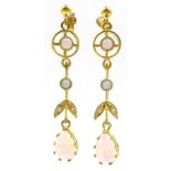 Pair of silver-gilt fancy opal pendant earrings, stamped Sil