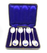 Cased set of six rat tail pattern large silver soup spoons Sheffield 1912 Maker Joseph Rodgers 17.2o