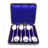 Cased set of six rat tail pattern large silver soup spoons Sheffield 1912 Maker Joseph Rodgers 17.2o