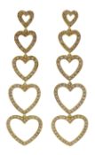 Pair of 18ct gold diamond graduating heart pendant earrings