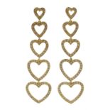 Pair of 18ct gold diamond graduating heart pendant earrings