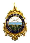 9ct gold and enamel 'National Federation of Anglers' presentation medallion, makers mark HM, Birming
