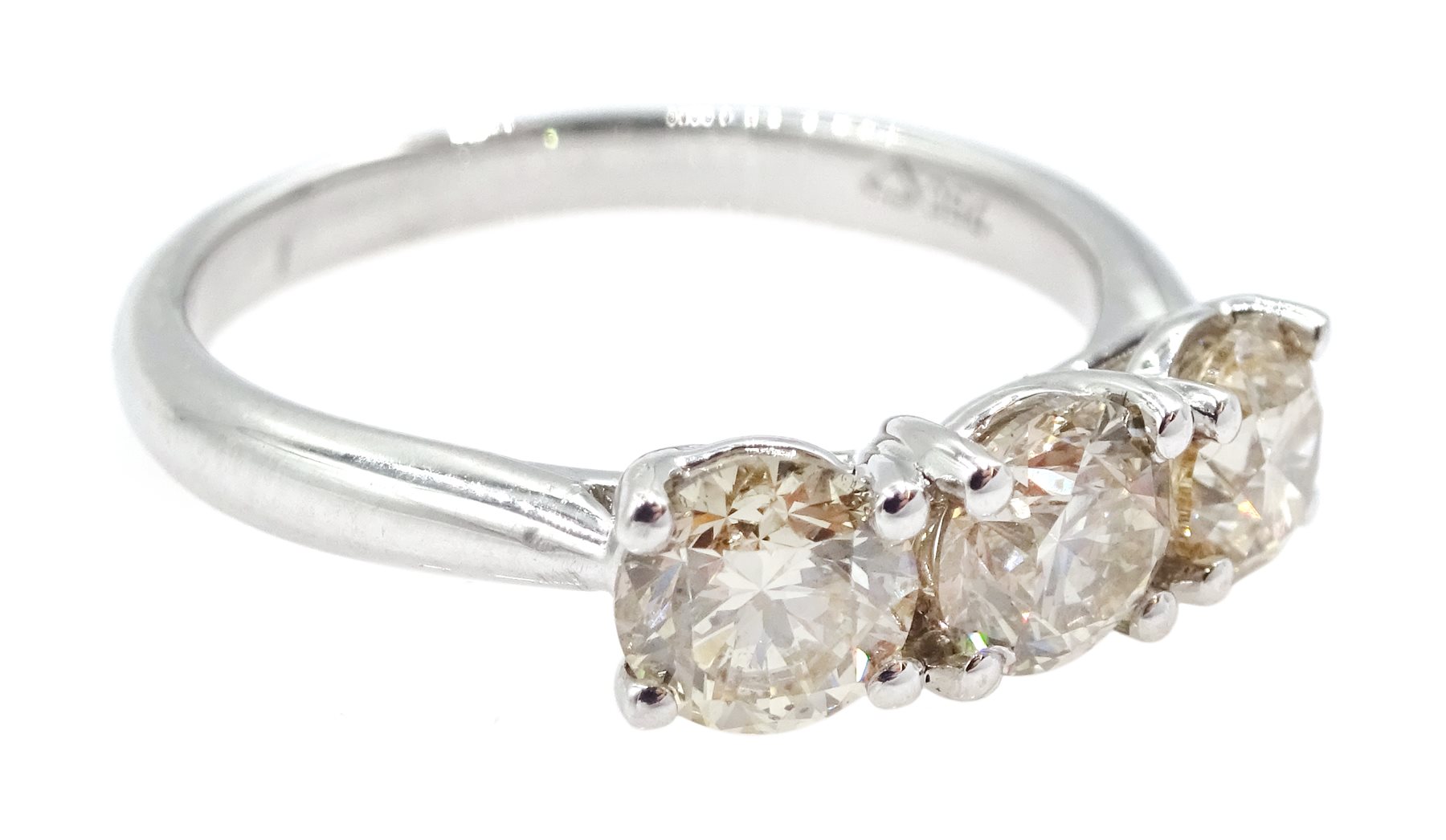18ct white gold round brilliant cut three stone diamond ring, hallmarked, total diamond weight appro - Image 3 of 4