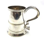 George III silver ale mug, the handle engraved with initials, fitted with a brass ring to the base H
