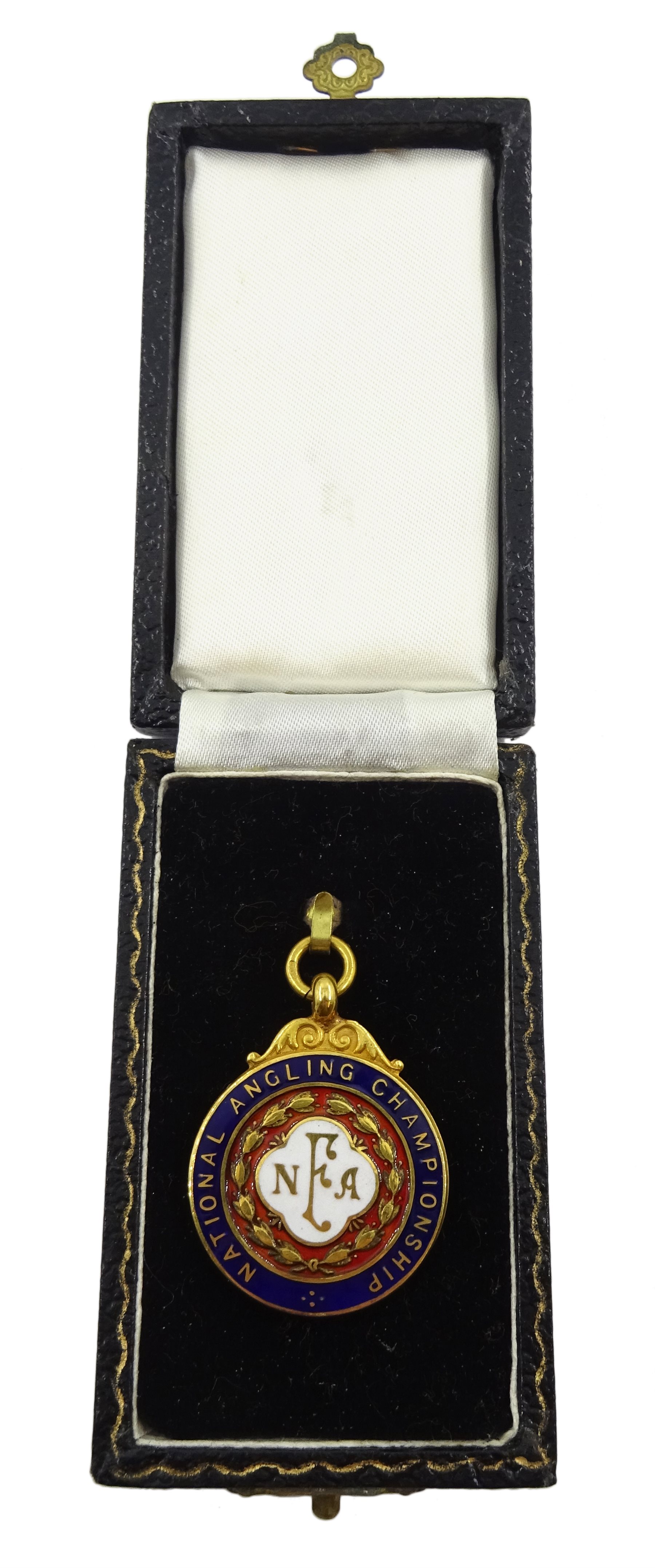 9ct gold and enamel 'National Angling Championship' presentation medallion, makers mark HM, Birmingh - Image 2 of 4