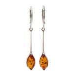 Pair of silver Baltic amber pendant earrings, stamped 925