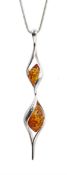 Silver contemporary design Baltic amber pendant necklace, stamped 925