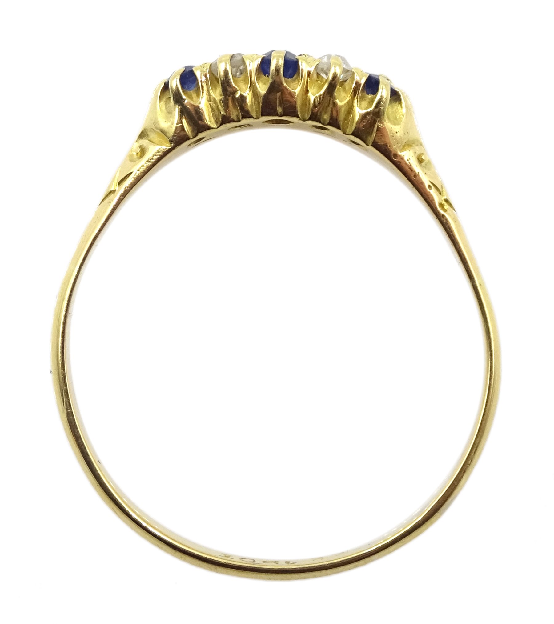 Gold old cut diamond and sapphire two row ring, stamped 18ct - Image 4 of 4