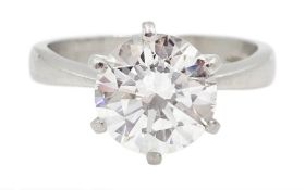 Platinum single stone solitaire round brilliant cut diamond ring, hallmarked, diamond approx 1.95 ca
