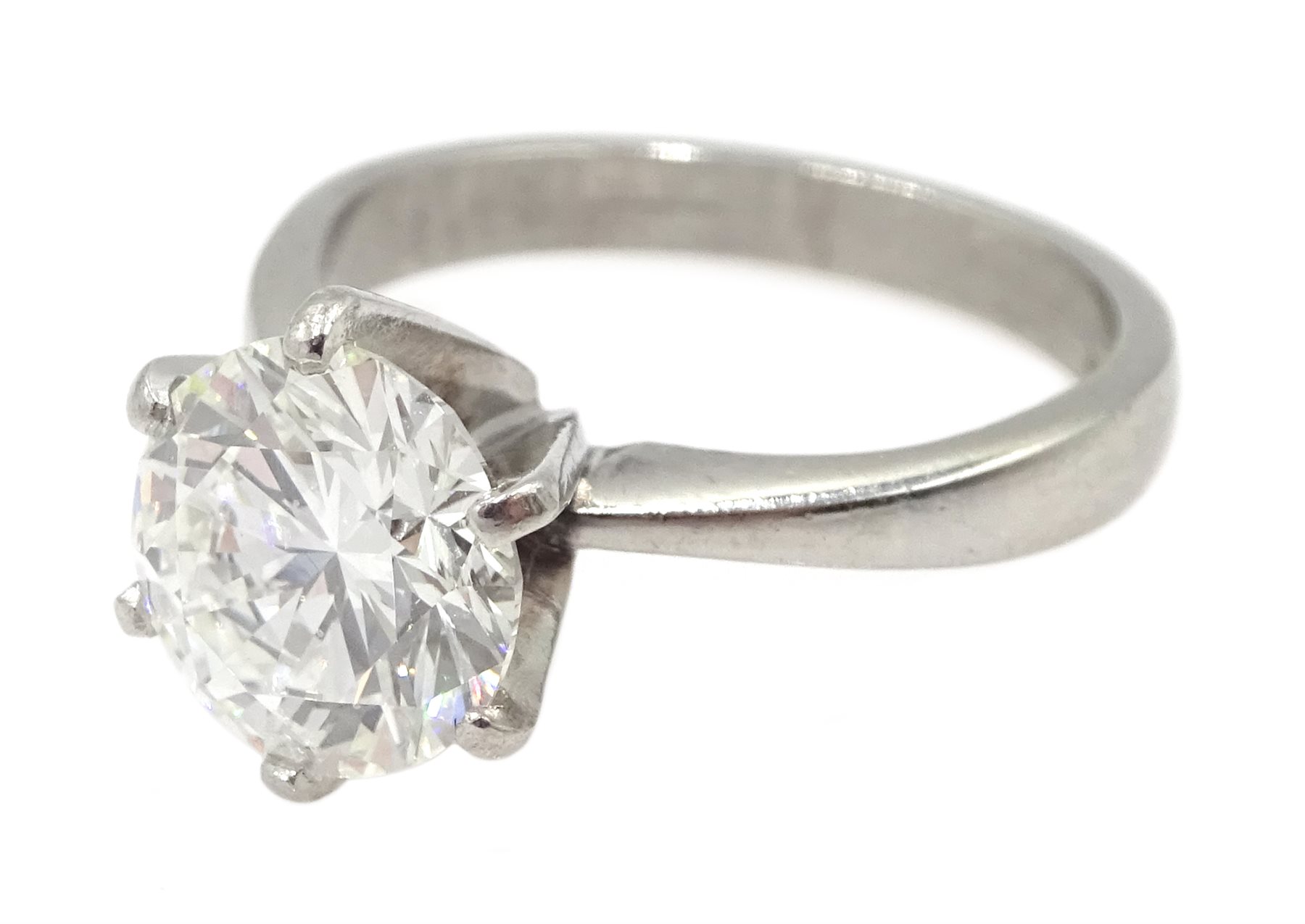 Platinum single stone solitaire round brilliant cut diamond ring, hallmarked, diamond approx 1.95 ca - Image 8 of 9