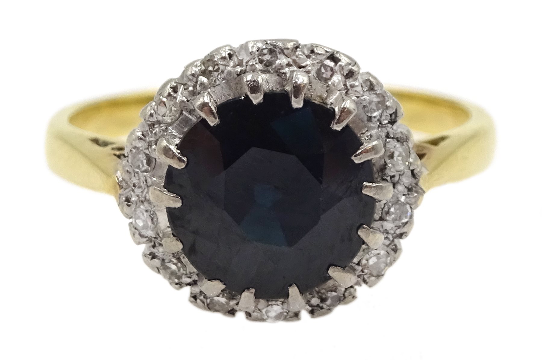 Gold sapphire and diamond cluster ring, stamped 18ct