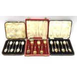 Set of six silver gilt Anointing spoons, cased Birmingham 1951 Maker Adie Bros., set of six silver c