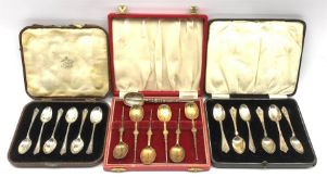 Set of six silver gilt Anointing spoons, cased Birmingham 1951 Maker Adie Bros., set of six silver c
