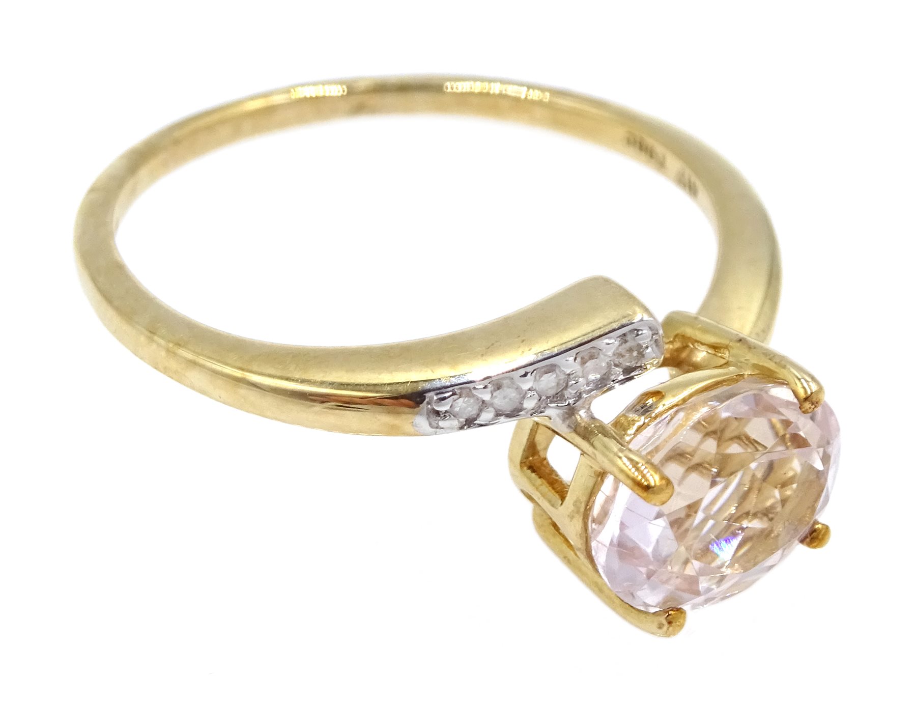 9ct gold oval kunzite and diamond ring, hallmarked - Image 3 of 4