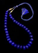 Large single strand earth mined faceted blue sapphire bead necklace