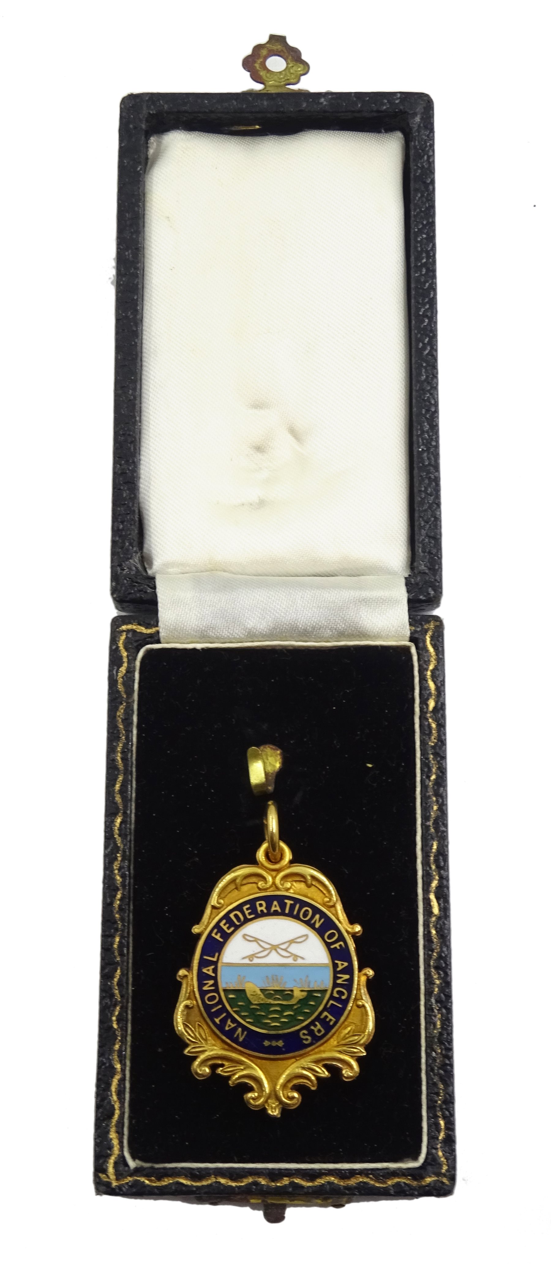 9ct gold and enamel 'National Federation of Anglers' presentation medallion, makers mark HM, Birming - Image 2 of 4
