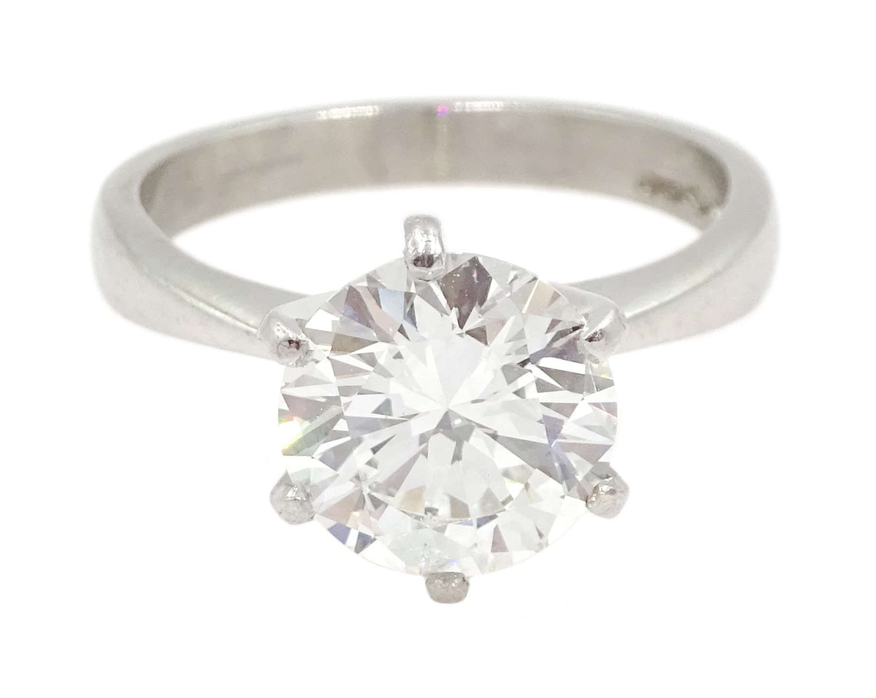 Platinum single stone solitaire round brilliant cut diamond ring, hallmarked, diamond approx 1.95 ca - Image 3 of 9