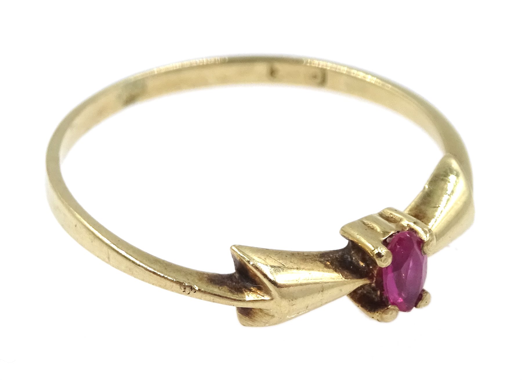 9ct gold single stone ruby bow design ring, hallmarked - Image 2 of 3