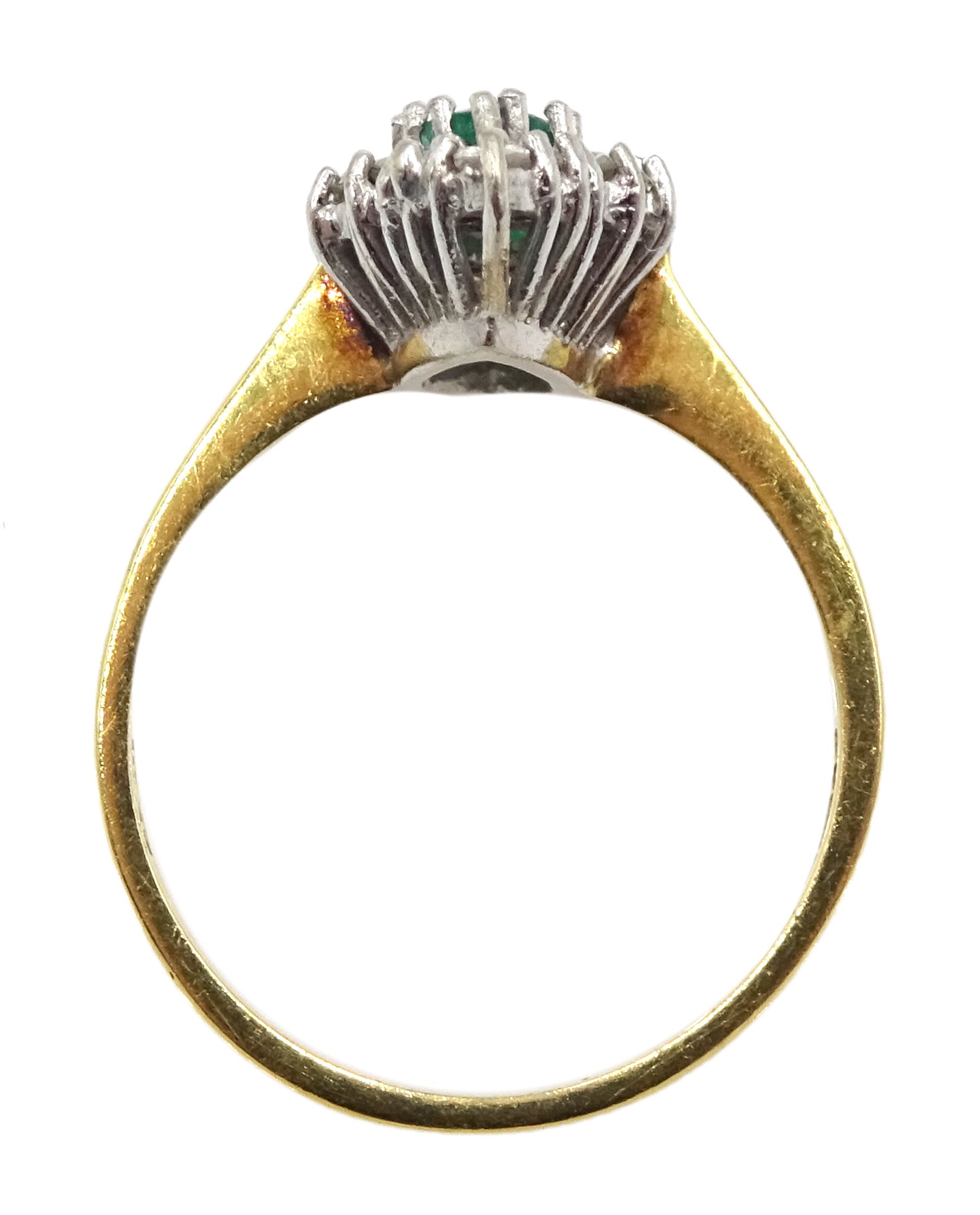 18ct gold marquise emerald and round brilliant cut diamond, marquise shaped ring, London 1987 - Image 4 of 4