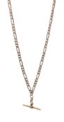 9ct rose gold figaro link chain necklace with T bar, hallmarked, approx 4.65gm