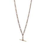 9ct rose gold figaro link chain necklace with T bar, hallmarked, approx 4.65gm