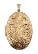 9ct rose gold hinged locket, engraved and embossed decoration hallmarked, approx 6.6gm