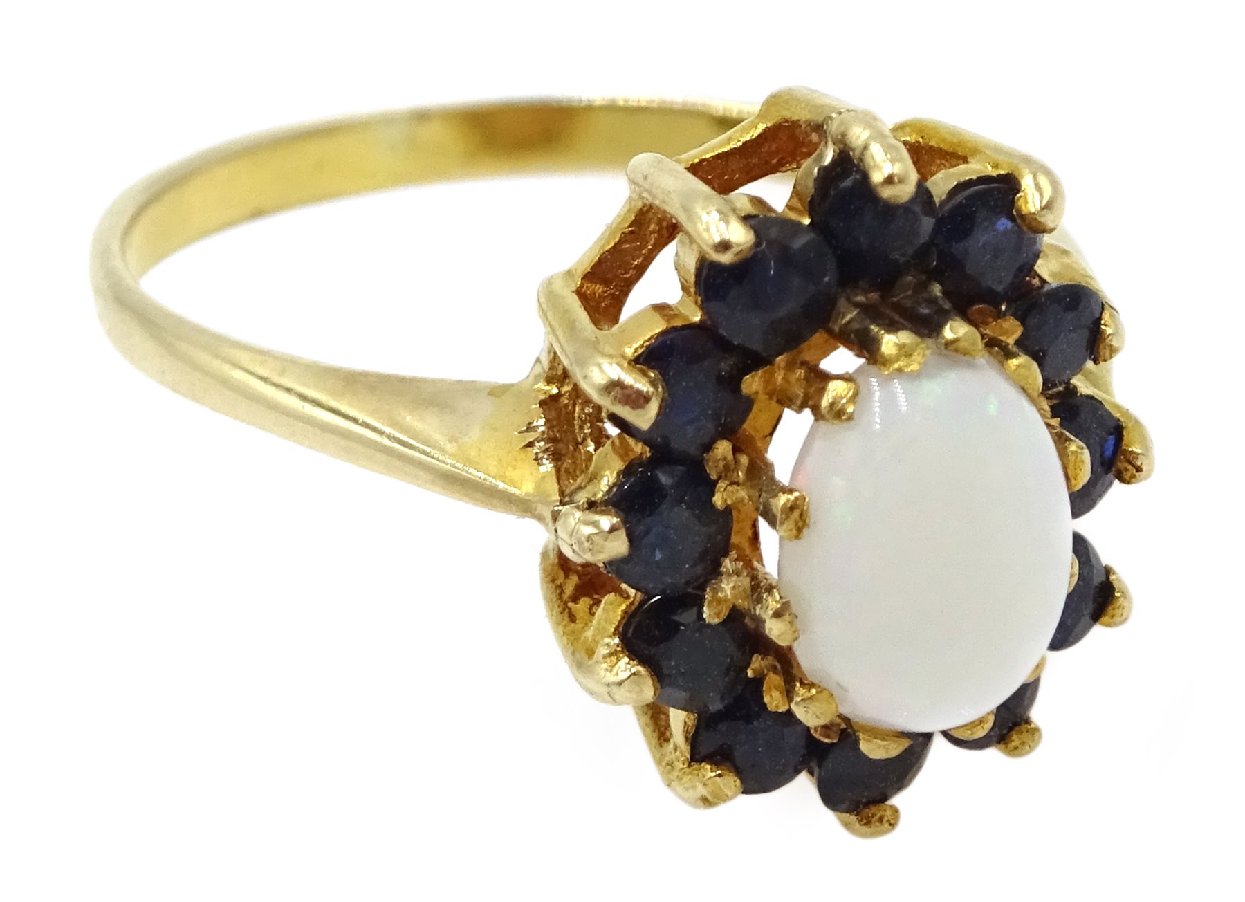 9ct gold opal and sapphire cluster ring, hallmarked - Image 2 of 3